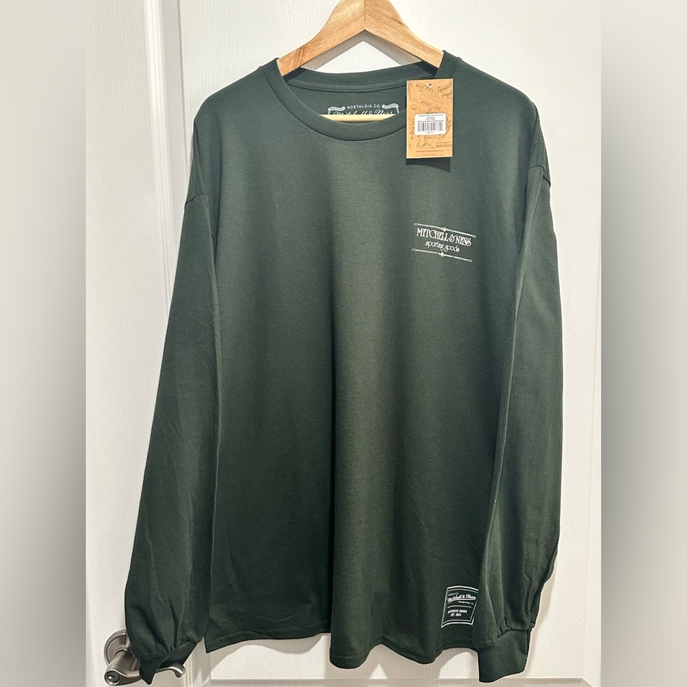 Men's Green Mitchell & Ness Sporting Goods Long Sleeve T-Shirt, Size: XL